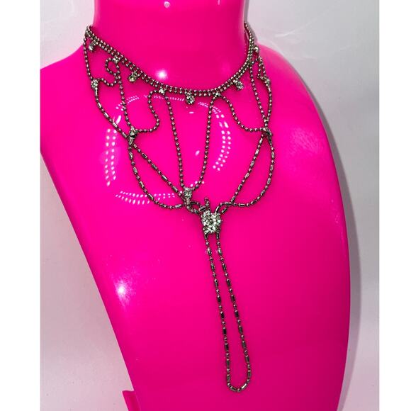 Rhinestone Silver-Tone Chain Hand Chain Link Finger Ring Bracelet! - Picture 10 of 14